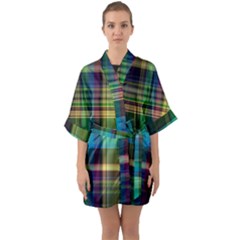 Colorful Madras Plaid Half Sleeve Satin Kimono  by SpinnyChairDesigns