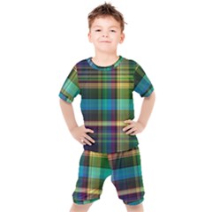 Colorful Madras Plaid Kids  Tee And Shorts Set by SpinnyChairDesigns