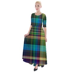 Colorful Madras Plaid Half Sleeves Maxi Dress by SpinnyChairDesigns