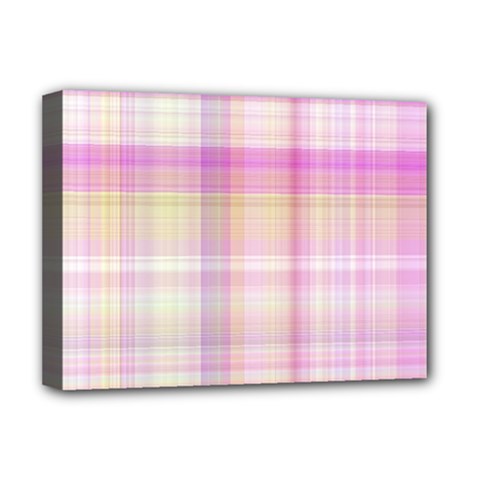Pink Madras Plaid Deluxe Canvas 16  X 12  (stretched)  by SpinnyChairDesigns