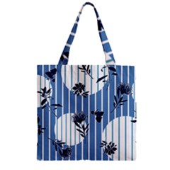 Stripes Blue White Zipper Grocery Tote Bag
