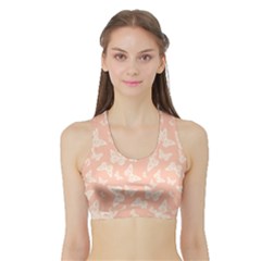 Peaches And Cream Butterfly Print Sports Bra With Border by SpinnyChairDesigns