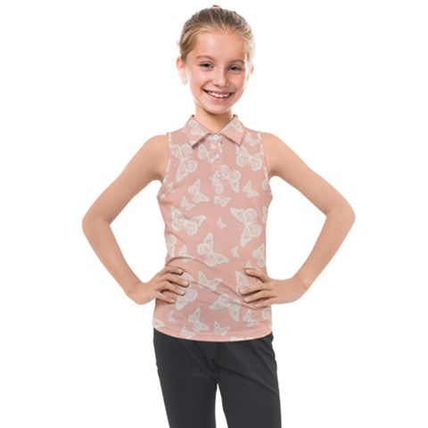 Peaches And Cream Butterfly Print Kids  Sleeveless Polo Tee by SpinnyChairDesigns