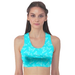 Aqua Blue Butterfly Print Sports Bra by SpinnyChairDesigns