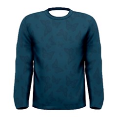 Indigo Dye Blue Butterfly Pattern Men s Long Sleeve Tee by SpinnyChairDesigns