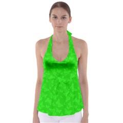 Chartreuse Green Butterfly Print Babydoll Tankini Top by SpinnyChairDesigns