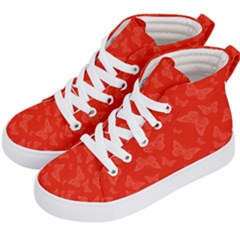 Vermilion Red Butterfly Print Kids  Hi-top Skate Sneakers by SpinnyChairDesigns