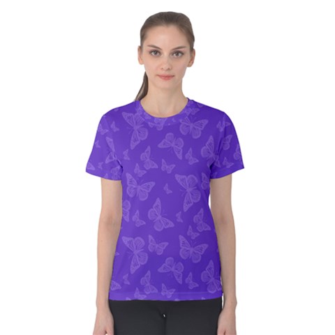 Violet Purple Butterfly Print Women s Cotton Tee by SpinnyChairDesigns