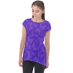 Violet Purple Butterfly Print Cap Sleeve High Low Top by SpinnyChairDesigns