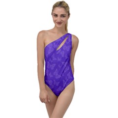 Violet Purple Butterfly Print To One Side Swimsuit by SpinnyChairDesigns