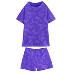 Violet Purple Butterfly Print Kids  Swim Tee And Shorts Set by SpinnyChairDesigns