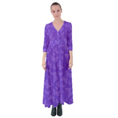 Violet Purple Butterfly Print Button Up Maxi Dress by SpinnyChairDesigns