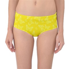 Lemon Yellow Butterfly Print Mid-waist Bikini Bottoms by SpinnyChairDesigns