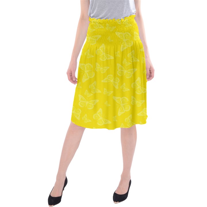 Lemon Yellow Butterfly Print Midi Beach Skirt