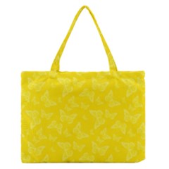 Lemon Yellow Butterfly Print Zipper Medium Tote Bag by SpinnyChairDesigns