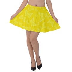 Lemon Yellow Butterfly Print Velvet Skater Skirt by SpinnyChairDesigns