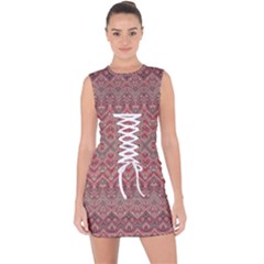 Boho Rustic Pink Lace Up Front Bodycon Dress by SpinnyChairDesigns