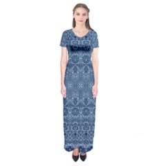 Boho Denim Blue Short Sleeve Maxi Dress by SpinnyChairDesigns