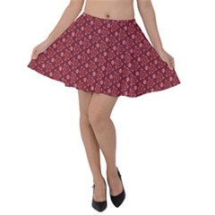 Boho Wine Floral Print Velvet Skater Skirt by SpinnyChairDesigns