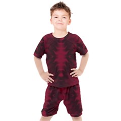 Black Red Tie Dye Pattern Kids  Tee And Shorts Set by SpinnyChairDesigns