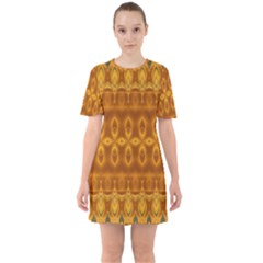 Boho Honey Gold Sixties Short Sleeve Mini Dress by SpinnyChairDesigns
