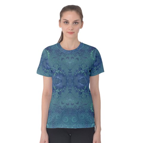 Teal Spirals And Swirls Women s Cotton Tee by SpinnyChairDesigns