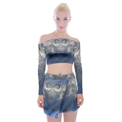 Blue Swirls And Spirals Off Shoulder Top With Mini Skirt Set by SpinnyChairDesigns