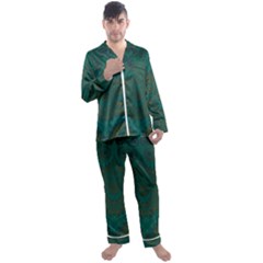 Teal Green Spirals Men s Long Sleeve Satin Pyjamas Set by SpinnyChairDesigns