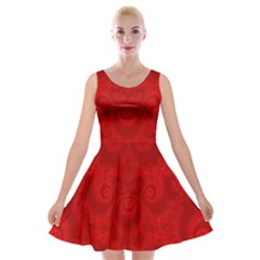 Red Spirals Velvet Skater Dress by SpinnyChairDesigns