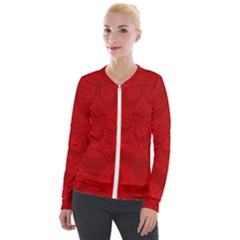 Red Spirals Velour Zip Up Jacket by SpinnyChairDesigns