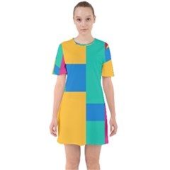 Squares  Sixties Short Sleeve Mini Dress by Sobalvarro