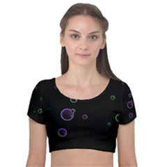 Bubble In Dark Velvet Short Sleeve Crop Top  by Sabelacarlos