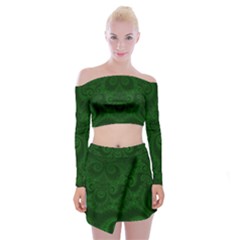 Emerald Green Spirals Off Shoulder Top With Mini Skirt Set by SpinnyChairDesigns