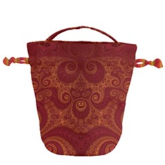 Red And Gold Spirals Drawstring Bucket Bag by SpinnyChairDesigns