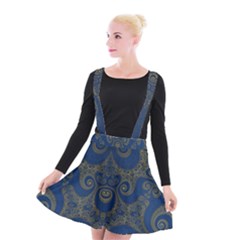 Navy Blue And Gold Swirls Suspender Skater Skirt by SpinnyChairDesigns