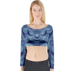 Royal Blue Swirls Long Sleeve Crop Top by SpinnyChairDesigns