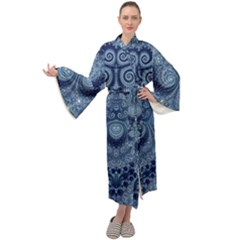 Royal Blue Swirls Maxi Velour Kimono by SpinnyChairDesigns