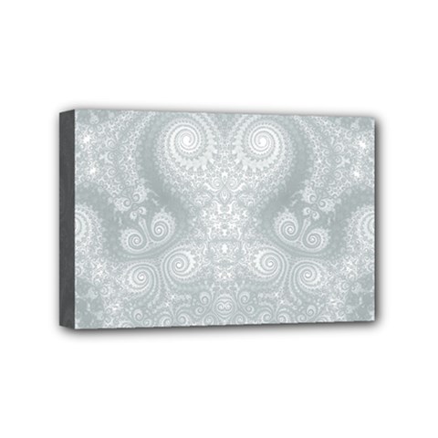 Ash Grey White Swirls Mini Canvas 6  X 4  (stretched) by SpinnyChairDesigns