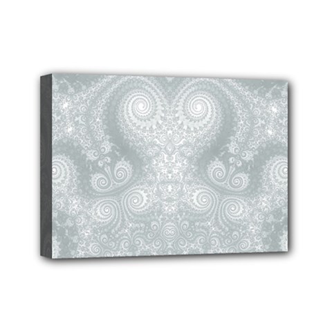 Ash Grey White Swirls Mini Canvas 7  X 5  (stretched) by SpinnyChairDesigns