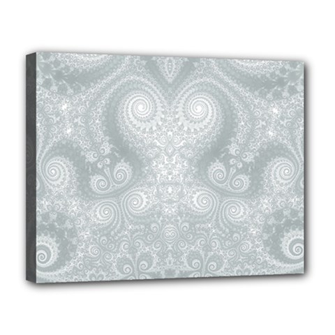 Ash Grey White Swirls Canvas 14  X 11  (stretched) by SpinnyChairDesigns