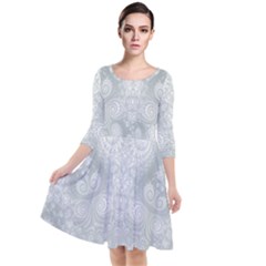 Ash Grey White Swirls Quarter Sleeve Waist Band Dress by SpinnyChairDesigns