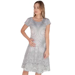 Ash Grey White Swirls Classic Short Sleeve Dress by SpinnyChairDesigns