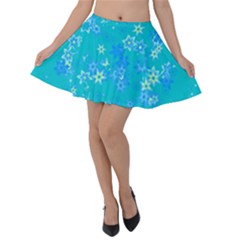 Aqua Blue Floral Print Velvet Skater Skirt by SpinnyChairDesigns