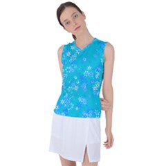 Aqua Blue Floral Print Women s Sleeveless Sports Top by SpinnyChairDesigns