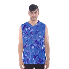 Cornflower Blue Floral Print Men s Basketball Tank Top by SpinnyChairDesigns