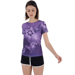 Royal Purple Floral Print Back Circle Cutout Sports Tee by SpinnyChairDesigns