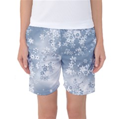 Faded Blue White Floral Print Women s Basketball Shorts