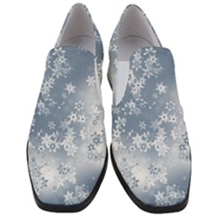 Faded Blue White Floral Print Women Slip On Heel Loafers by SpinnyChairDesigns