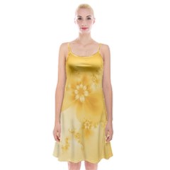 Saffron Yellow Floral Print Spaghetti Strap Velvet Dress by SpinnyChairDesigns