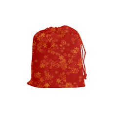 Orange Red Floral Print Drawstring Pouch (medium) by SpinnyChairDesigns